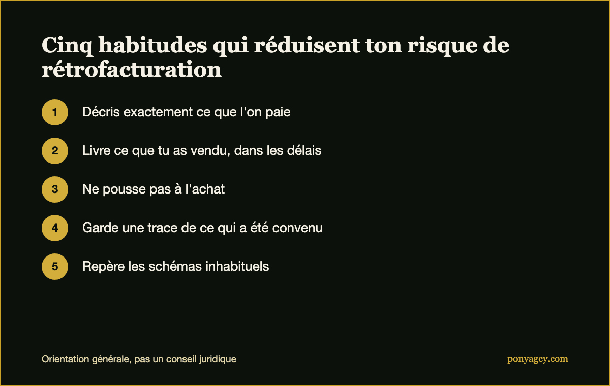 Checklist : cinq habitudes qui réduisent ton risque de rétrofacturation