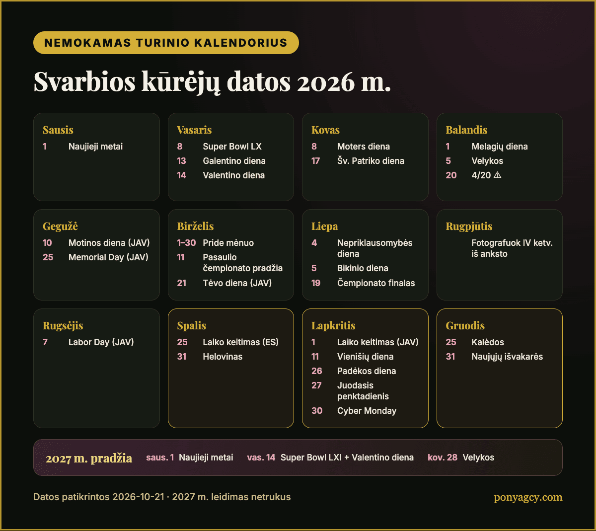 Nemokamas 2026 m. turinio kalendorius: svarbiausios datos vienu žvilgsniu
