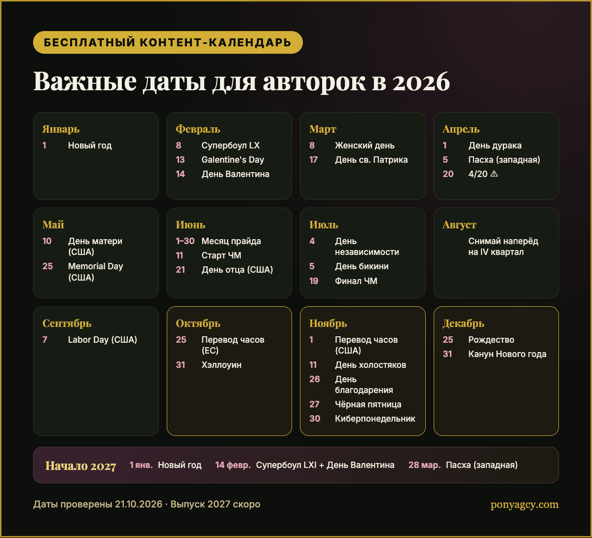Бесплатный контент-календарь 2026: все важные даты одним взглядом