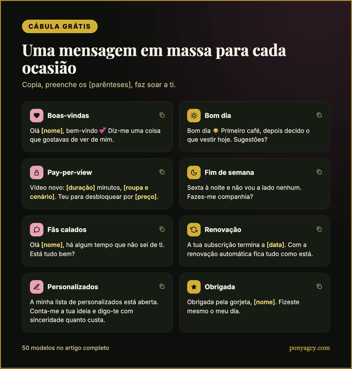 Cábula grátis: uma mensagem em massa para cada ocasião