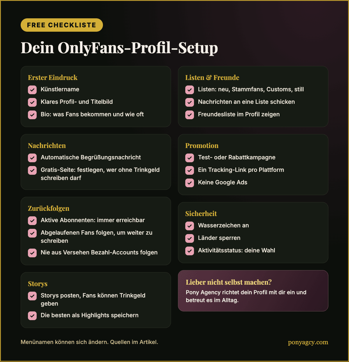Free Checkliste: dein OnlyFans-Profil auf einen Blick