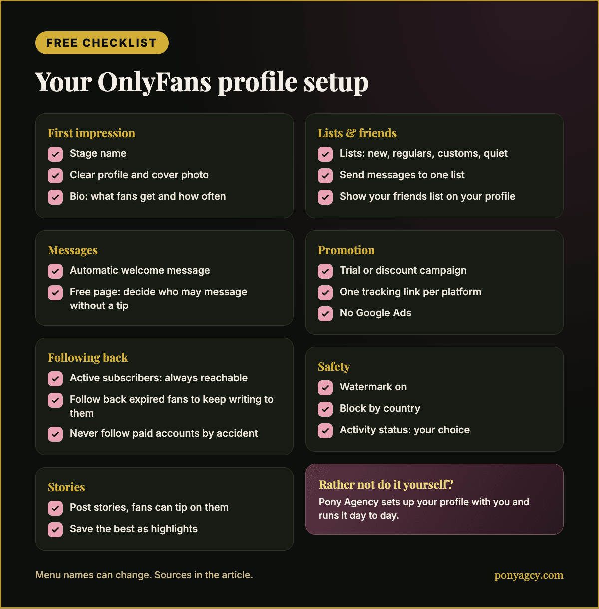 Free checklist: your OnlyFans profile setup at a glance
