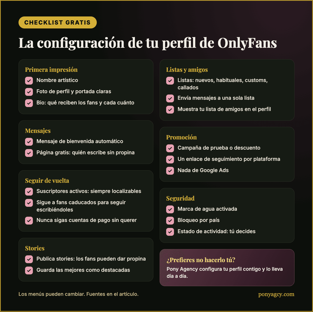 Checklist gratis: la configuración de tu perfil de OnlyFans de un vistazo