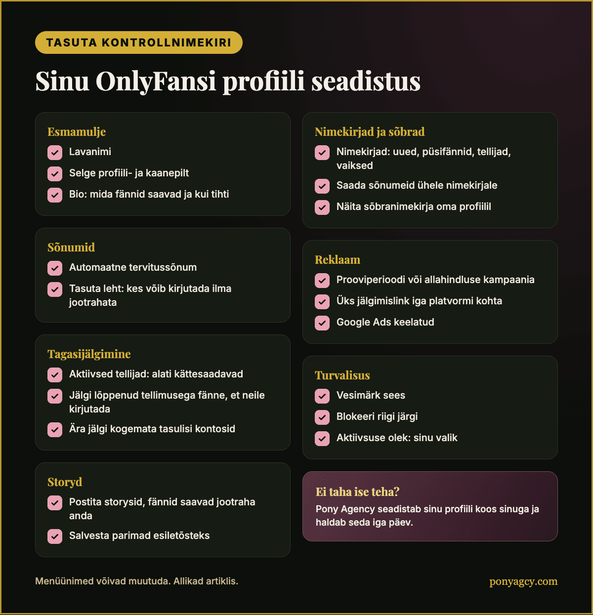 Free kontrollnimekiri: sinu OnlyFansi profiili seadistus ühe pilguga