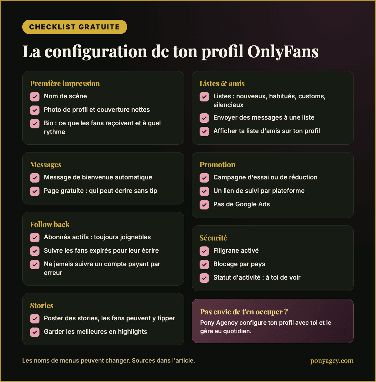 Free checklist : la configuration de ton profil OnlyFans en un coup d'œil