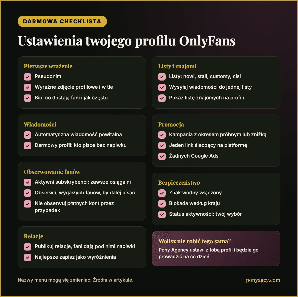 Darmowa checklista: ustawienia twojego profilu OnlyFans w skrócie
