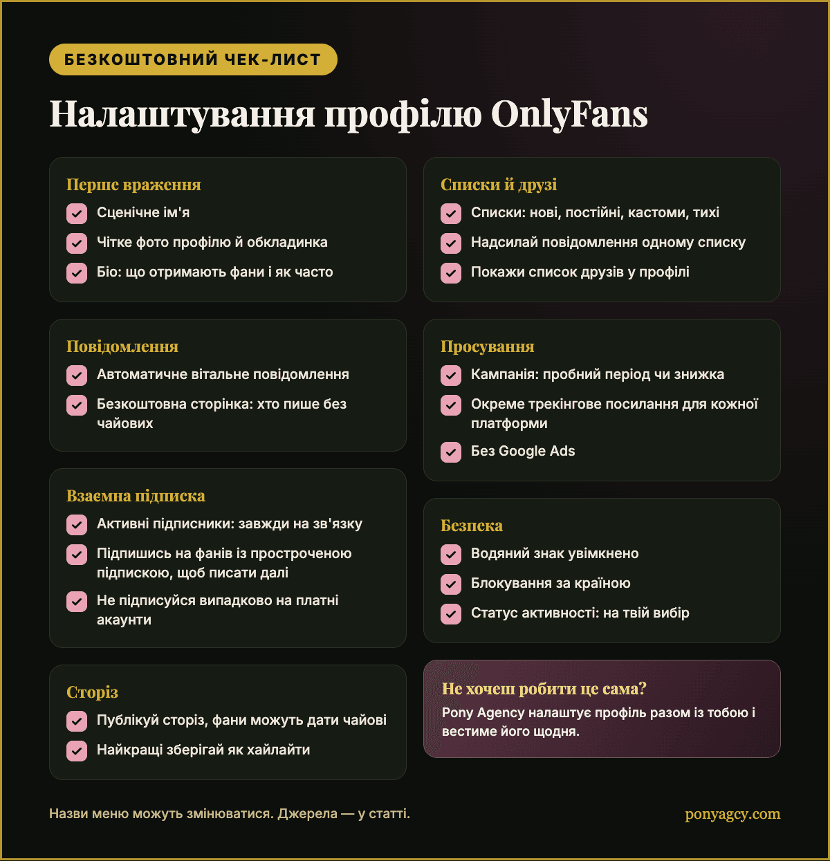 Безкоштовний чек-лист: налаштування профілю OnlyFans з першого погляду
